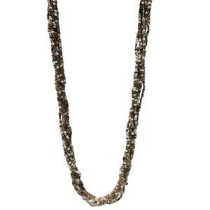 Elegant Gold White Seed Beaded Chunky Necklace Multi Strand Fashion Jewelry
